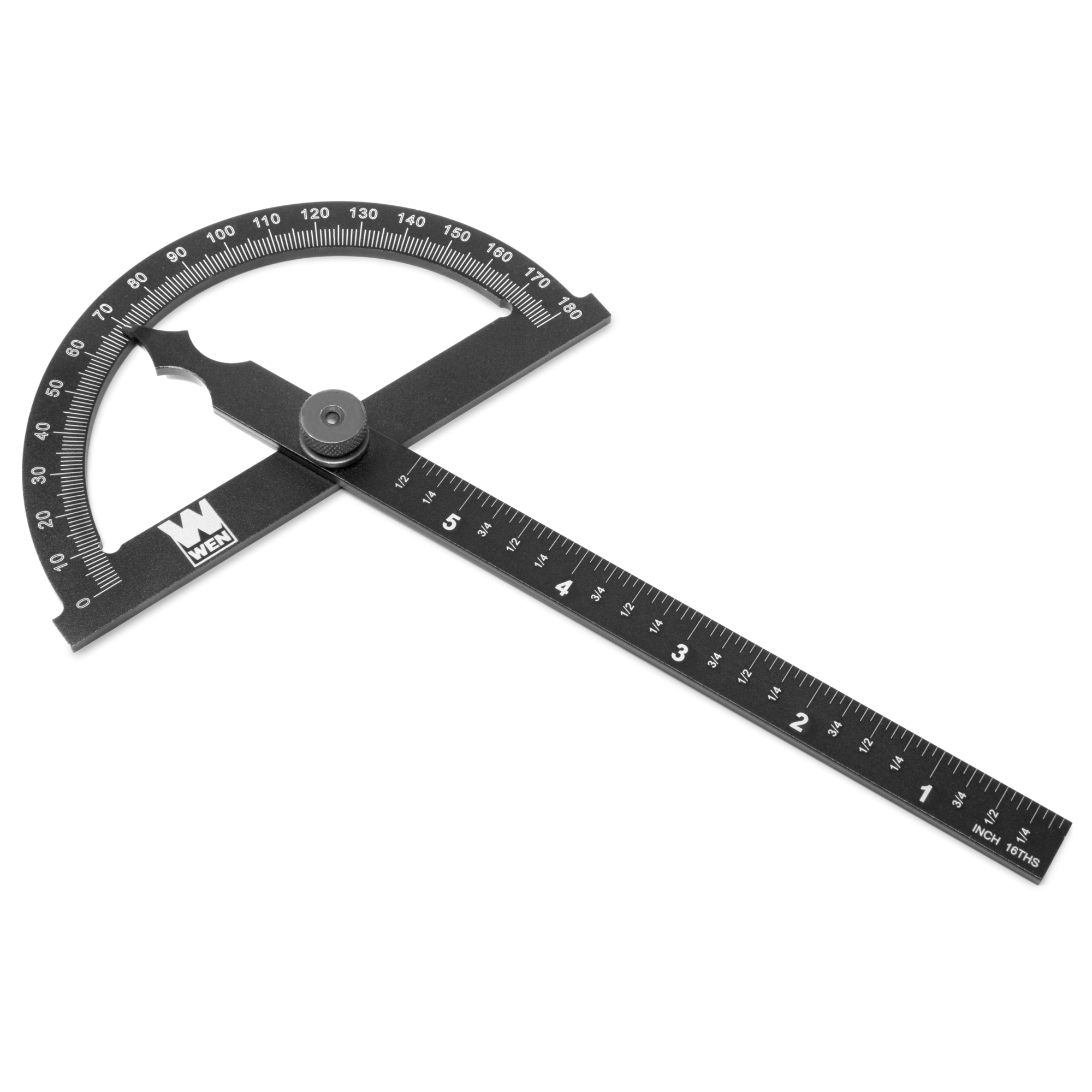WEN Adjustable Protractor and Angle Gauge - 0 to 180 Degrees, Laser-Etched Markings, 5.5in. Scale, Model# ME512P